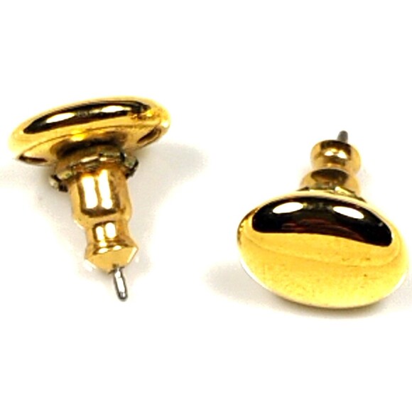 Vintage Gold Tone Stud Earrings Oval Button Pierced Classic Minimalist Retro - Picture 3 of 4